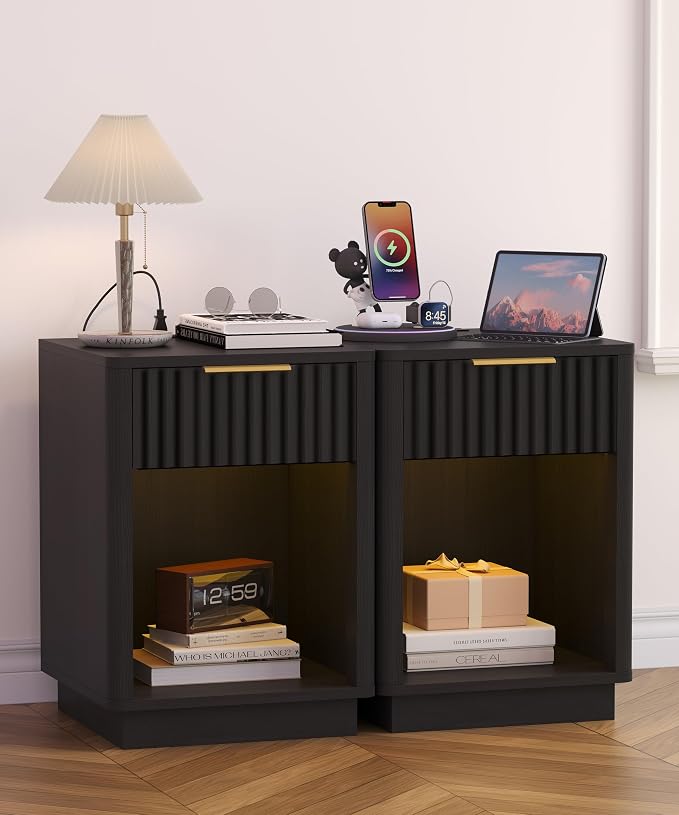 Akxomel Fluted Nightstand Set 2 Bedside Table - Image 2