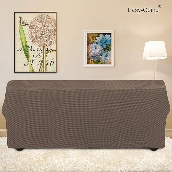 Easy-Going Stretch Oversized Sofa Slipcover 1-Piece Sofa Cover Furniture Protector Couch Soft with Elastic Bottom for Kids, Polyester Spandex Jacquard Fabric Small Checks Camel