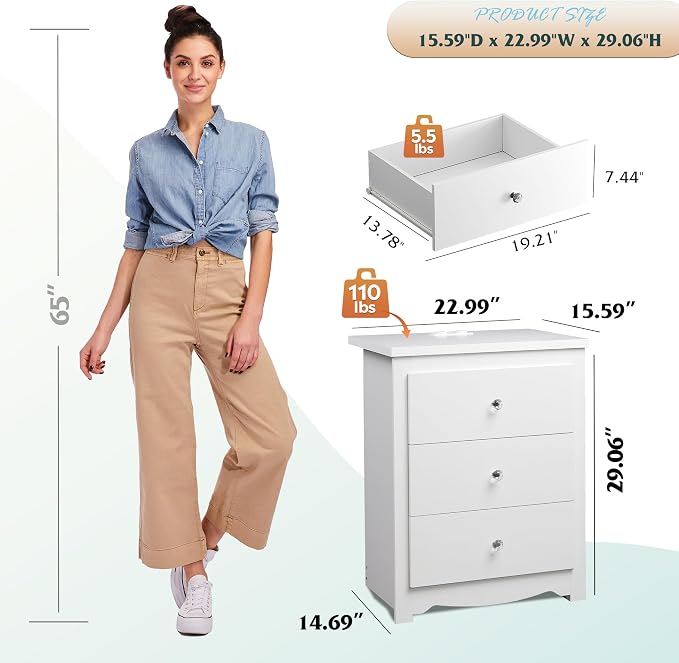 WLIVE Tall Nightstand with Charging Station, Wood Bedside Table, Power Outlets - Image 3
