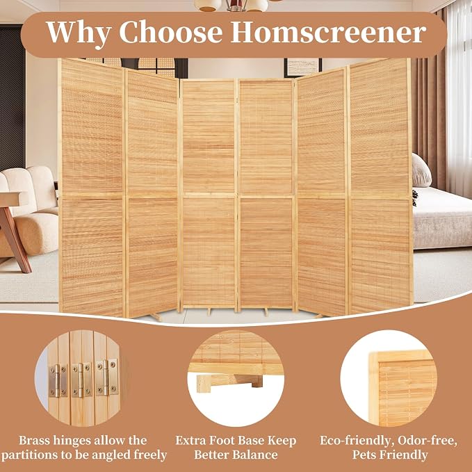 Room Divider Folding Privacy Screens, Hand-Made Natural Bamboo Room Dividers | - Image 3