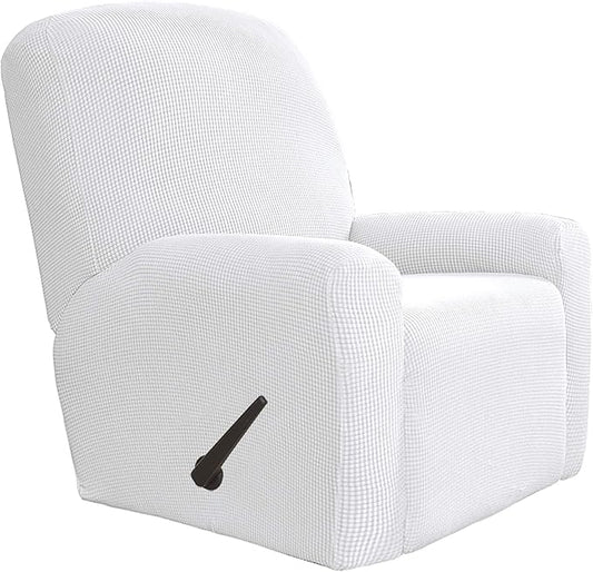 Easy-Going 4 Pieces Oversized Recliner Stretch Sofa Slipcover Sofa Cover Furniture Protector Couch Soft with Elastic Bottom Polyester Spandex Jacquard Fabric Small Checks Snow White, X-Large