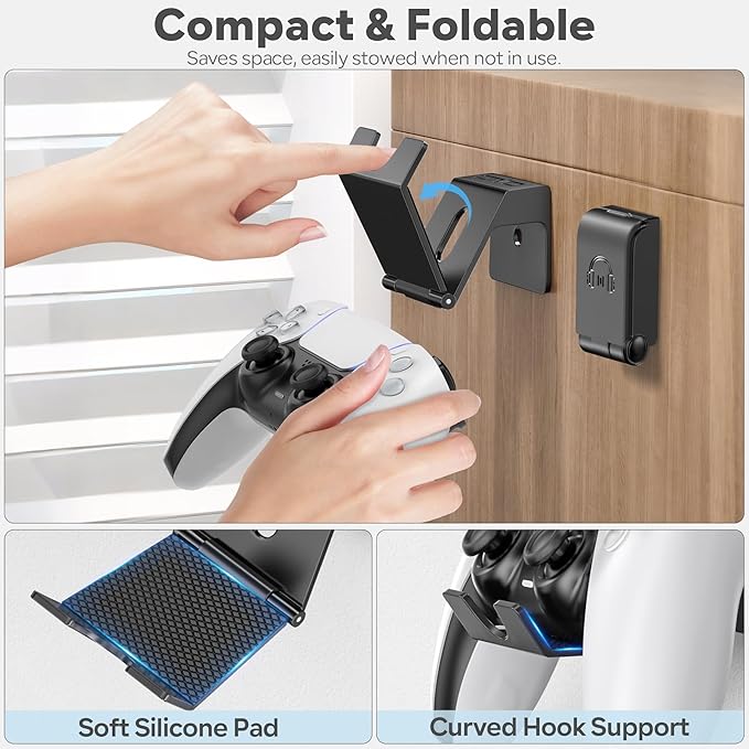 OIVO Controller & Headset Wall Mount Holder Stand, Foldable Headphone Stand, Gaming Controller Holder Hanger Hook, Universal Storage Organizer Controller/Earphone/Game Accessories-7 Packs