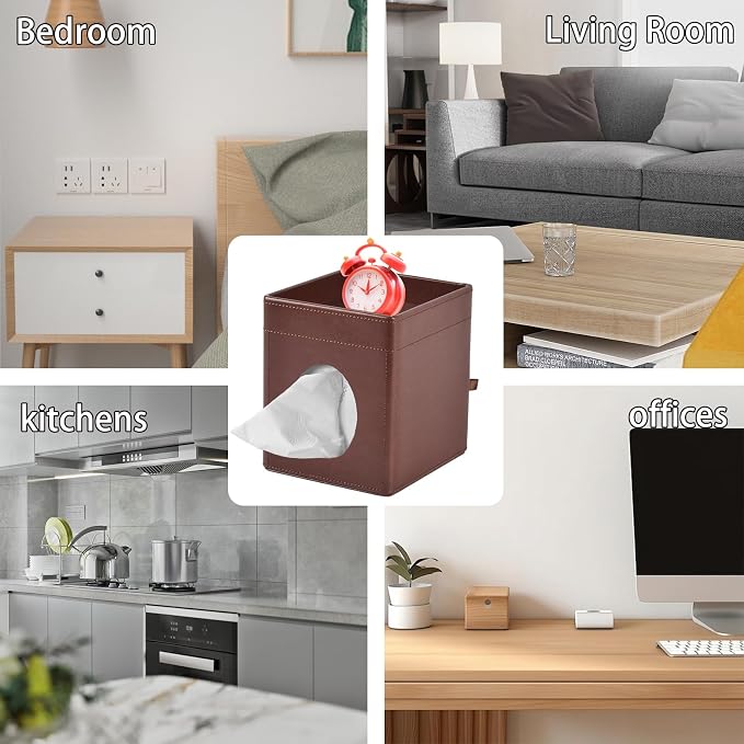 Tissue Box Cover Square Tissue Box Holder PU Leather Facial Tissues Organizer - Image 6