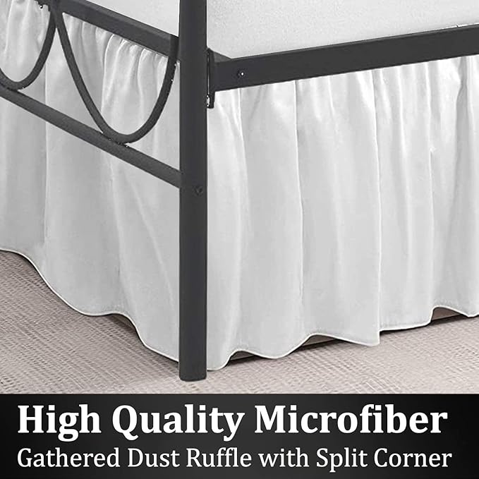 SKY BEDDINGS - Twin Size Ruffled Bed Skirt with Split Corners - 18 Inch Drop Dust Ruffle Bed Skirt with Platform Three Sided Coverage - 100% Microfiber, White