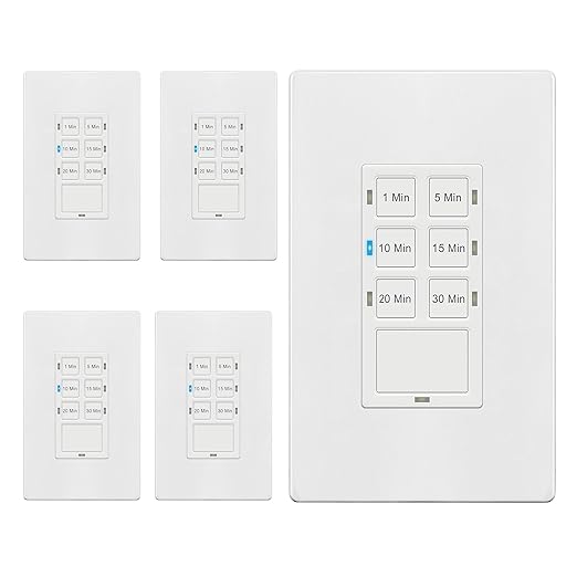 TG 30-Min Countdown Timer Switch, Neutral Required in Wall Timer for Bathroom Fans, Lights, Heaters, with On/Off Switch, TS-C30M, White, 5 Pack