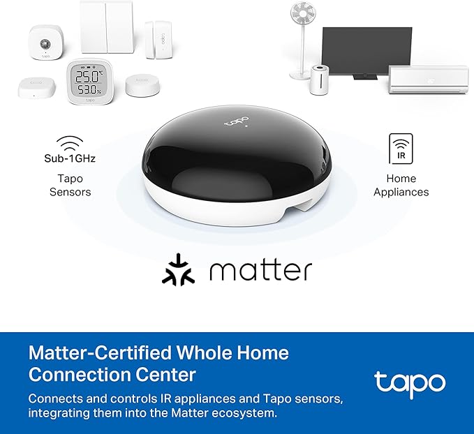 Tapo Smart IR & IoT Hub with Chime - Universal Remote for TVs, ACS, & 18+ Device Types, Matter-Certified, Supports 8,000+ Infrared Brands, Voice & App Control, Custom Schedules & Automations, H110