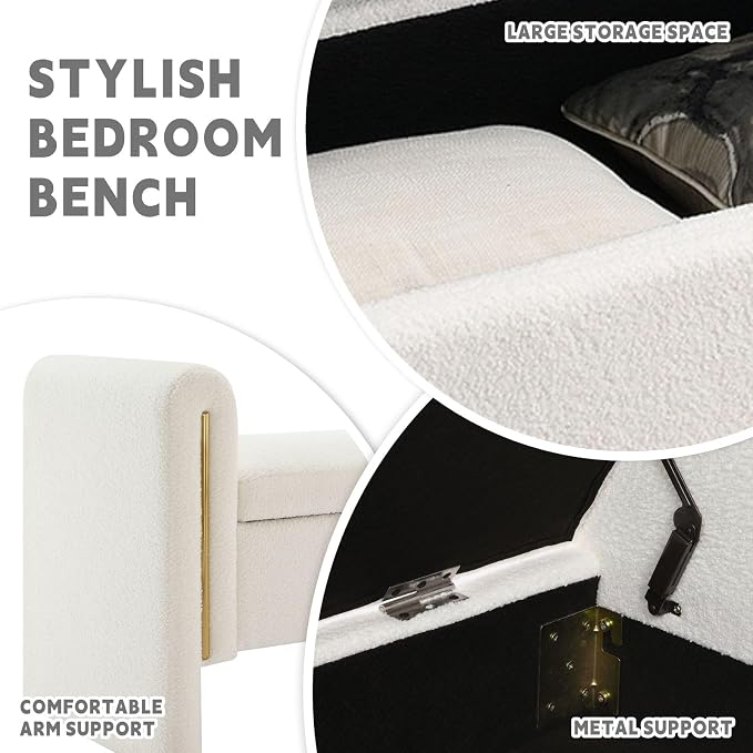 Modern 52" Storage Ottoman Bench, Upholstered End of Bed Storage Bench - Image 3