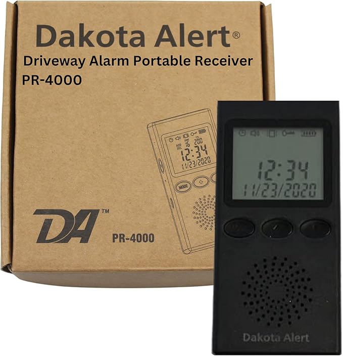 Wireless Driveway Alarm Portable Receiver PR-4000 - Compatible with Dakota Alert 4000 Transmitters | Battery-Powered Monitor Comes with USB Charger & Belt Clip, Driveway Alarms Wireless