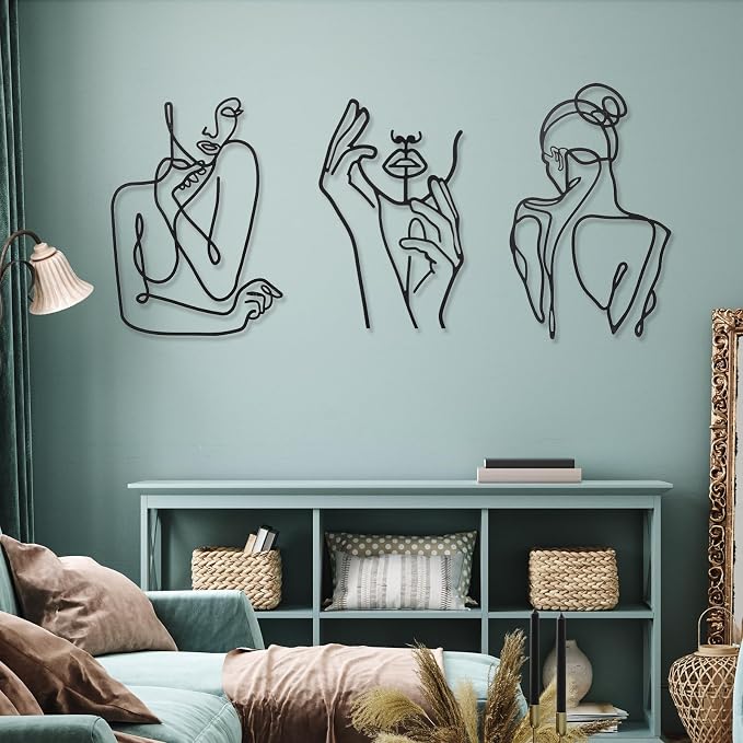 Photect 3 Pcs Metal Wall Art Decor Minimalist Abstract Woman Wall Art Metal - Image 2