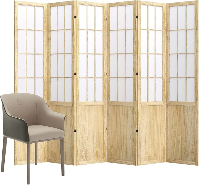 Room Divider, 66.9Inch Tall Japanese Shoji Style Folding Wood Screen - Image 7