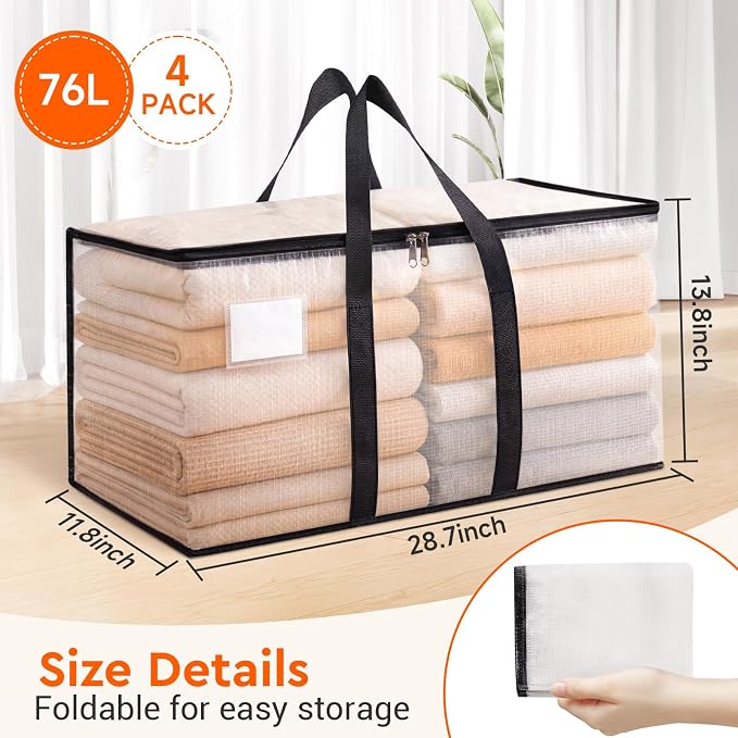 BlissTotes Moving Bags, 76L 4-Pack Storage Bags, Moving Boxes | Moving Box - Image 2