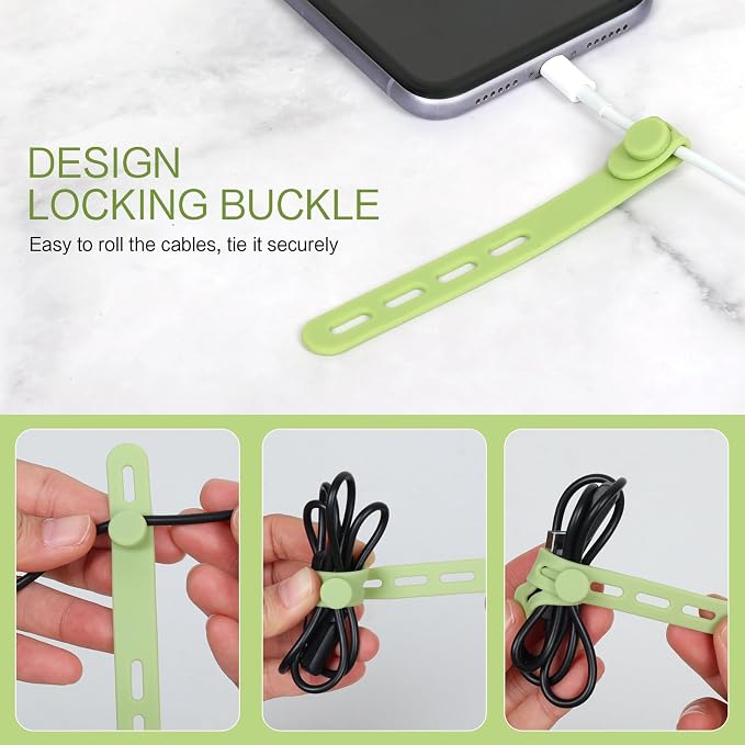 Donruby 24Pcs Silicone Cable Ties, Reusable Cord Organizer Straps, 4 Colors | - Image 5