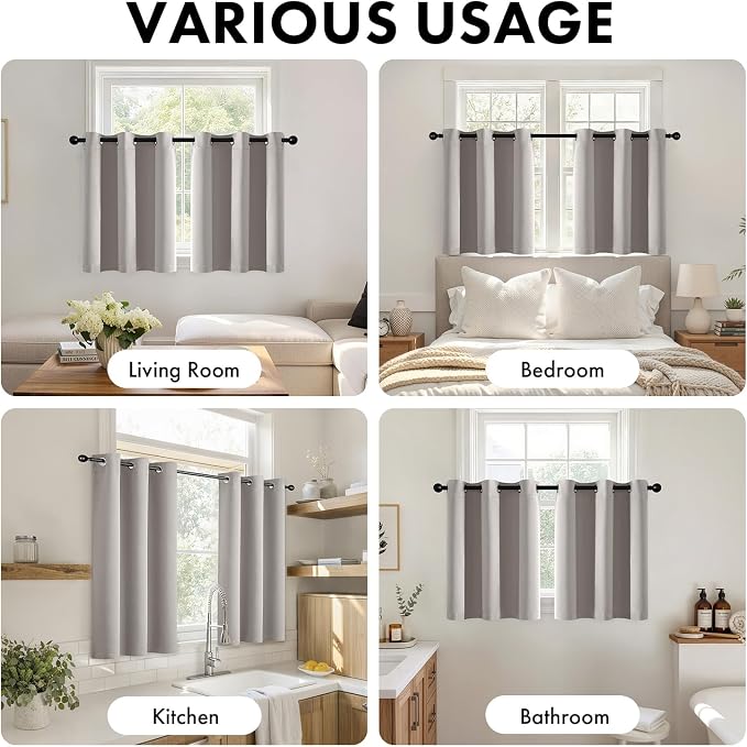 Short Cobblestone Blackout Kitchen Curtain W40 x L45 Inch 2 Panels | Thermal - Image 5
