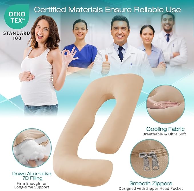 Cooling Pregnancy Pillows for Sleeping, Down Alternative, Removable Cover - Image 3