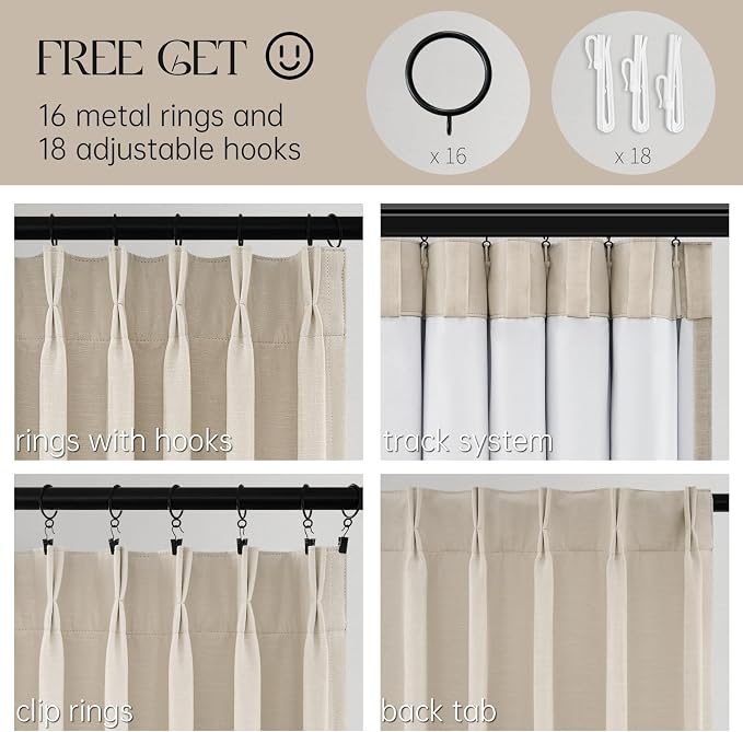 Pinch Pleated Full Blackout Linen Curtains 120 Inch - Image 4