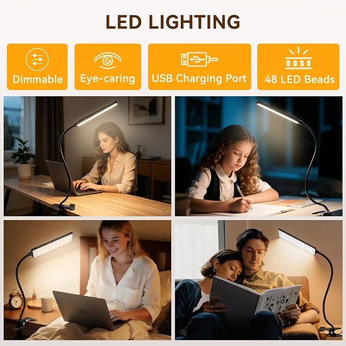 Clip on Desk Lamp, Flexible Reading Light | 5W LED Book Light, 3 Color & 6 - Image 3