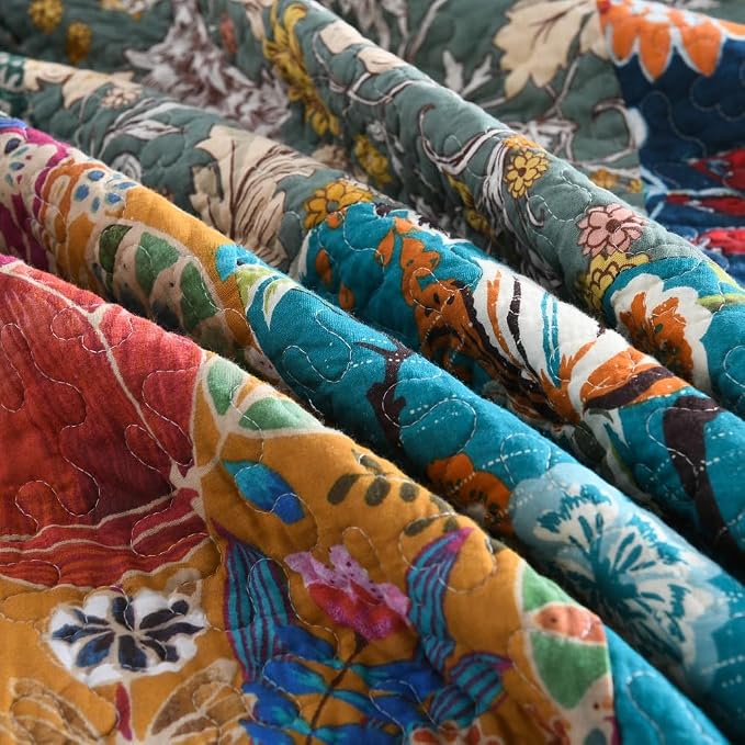 Autumn Dream Cotton Bedspread Luxury Vintage Turquoise Patchwork Bedding Quilt - Image 9