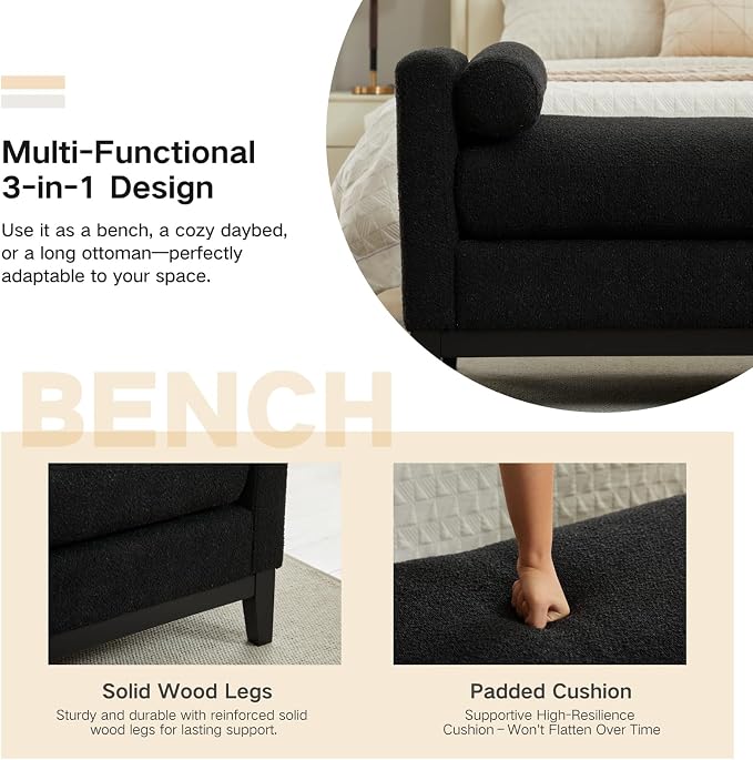66.34" End of Bed King Size Bench Boucle - Image 3