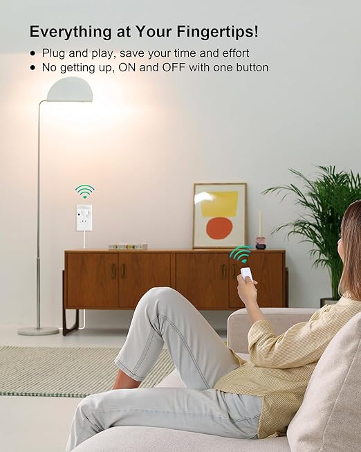 TREEWELL Remote Control Outlet, 200FT Long Range Wireless Light Switch, Mini Electrical Outlet Plug, 15A/1875W High-Power for Lamps, Lights, Household Appliances, FCC & ETL Listed