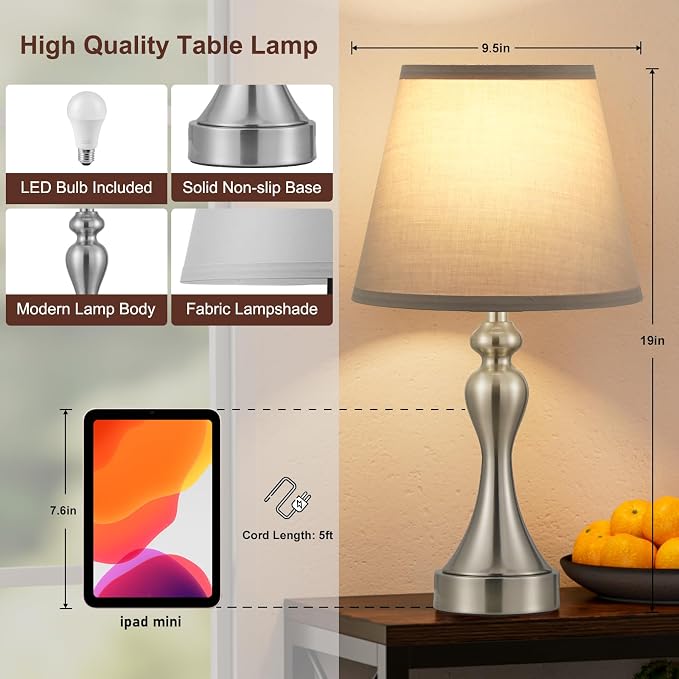 Touch Lamps for Nightstand, 3 Way Dimmable Bedside Lamps - Image 6