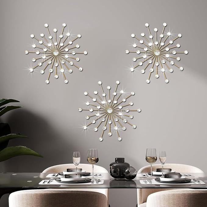 ZEXUIRU 3 Set Gold Starburst Wall Art by ZEXUIRU