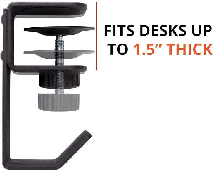 Stand Up Desk Store Clamp-On Under Desk Headphone Hanger, Backpack Hook, and Purse Holder - Black