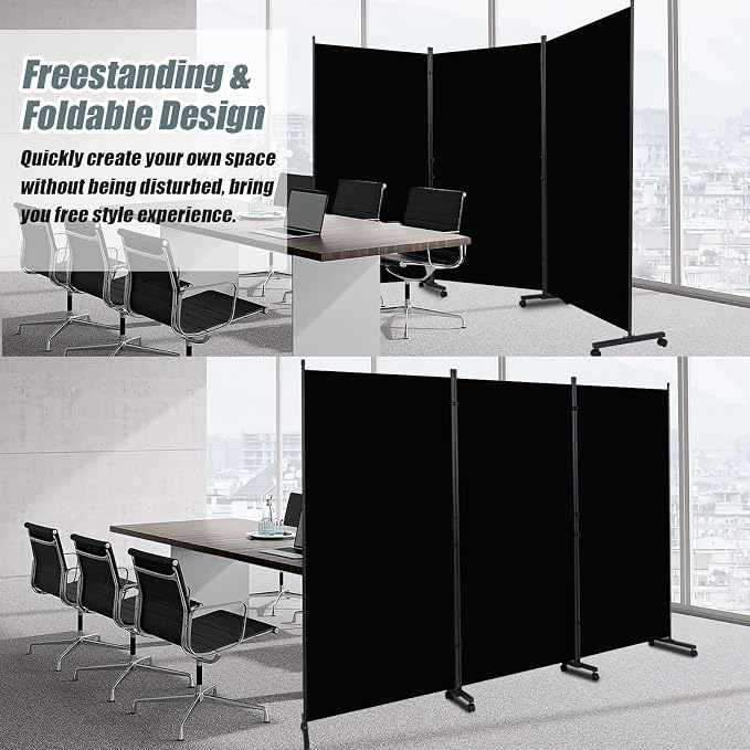 Room Divider 102'' Wide Folding Privacy Screen, 3 Panel Wall Divider w/Wheel | - Image 4