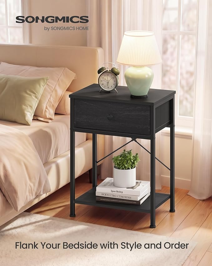 SONGMICS Bedside Table with Drawer, Nightstand with Lower Shelf | Side End Table - Image 3
