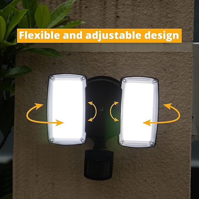 UME 2 Pack 19W LED Flood Light Motion Sensor Outdoor, 2 Adjustable Head, 2000LM, 5000K, IP65 Waterproof, Dusk to Dawn Security Light with Photocell for Exterior,Outside,Garage,House(Black)