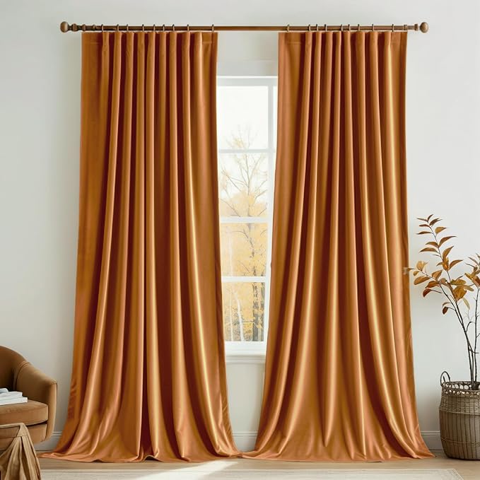MIULEE Gold Brown Velvet Pinch Pleat Blackout Curtains W52 X L84 Inches | 2 by MIULEE