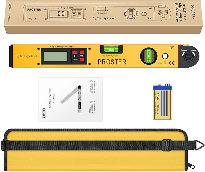 Proster Digital Angle Finder Gauge - Aluminum Angle Finder 16 inch 400mm with LCD Vertical Horizontal Spirit Level and Magnetic Base for Woodworker