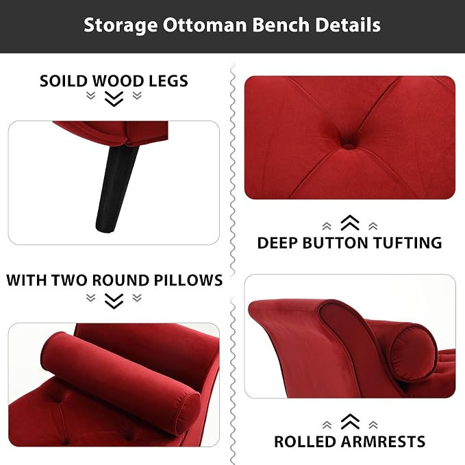 65" Velvet End of Bed Bench, Upholstered Seat - Image 4