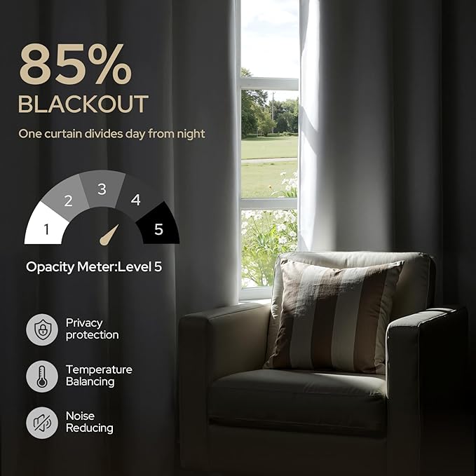 HOMEIDEAS Greyish White Blackout Curtains - Image 3