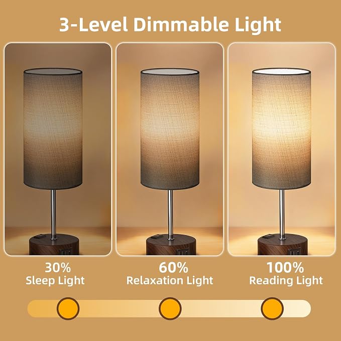 Table Lamp for Nightstand, High-Sensitivity Touch, 3-Level Dimmable Bedside Lamp - Image 3