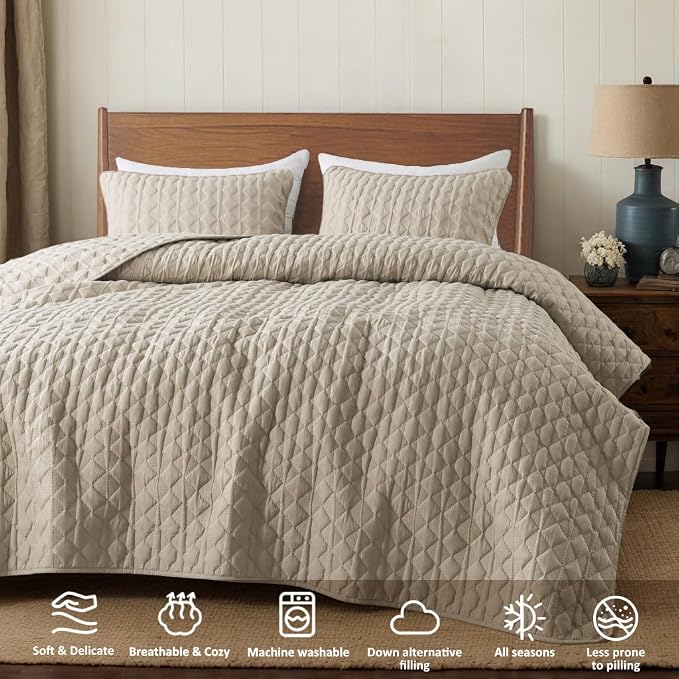 WDCOZY Beige Quilt Twin Size Bedding Sets - Image 5