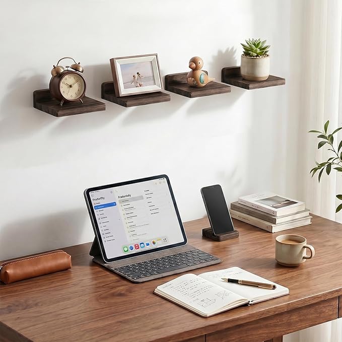 Fixwal Small Floating Shelves for Wall | Rustic wood shelf for displaying mini - Image 6