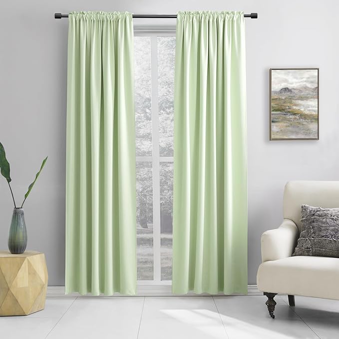 Light Green Blackout Curtains 96 inch Length by DONREN