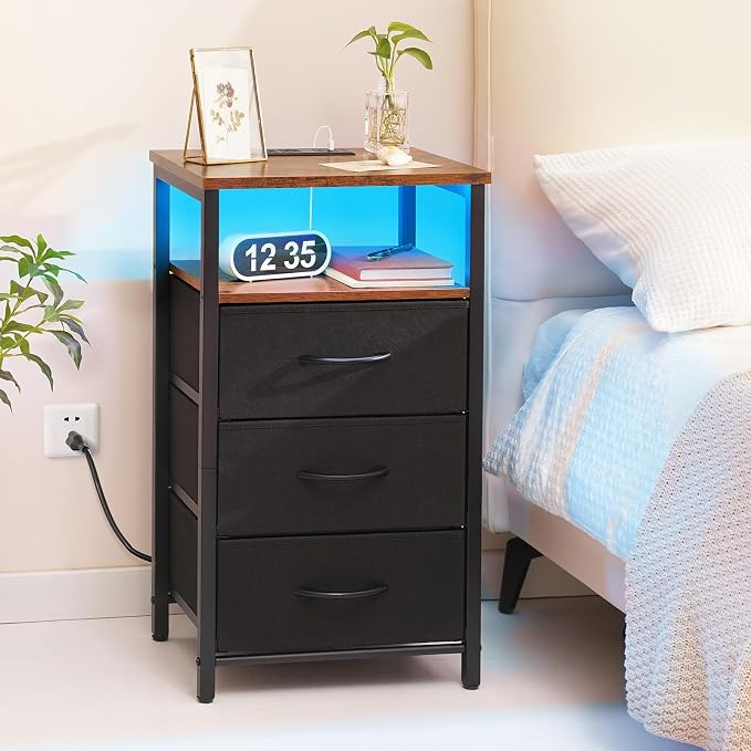 Yoobure Night Stand with Charging Station, 3 Fabric Drawers Nightstand - Image 2