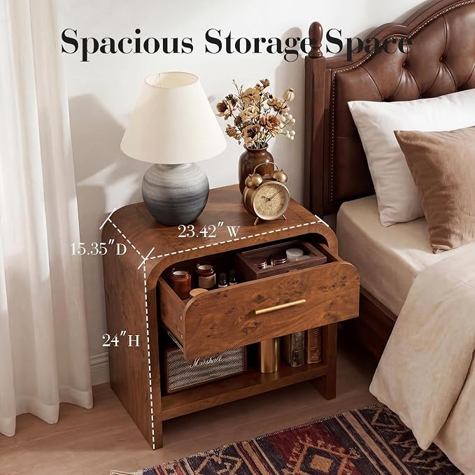 Night Stand 1 Drawer and 1 Storage Shelf Metal Handle Modern Sturdy Nightstand - Image 2