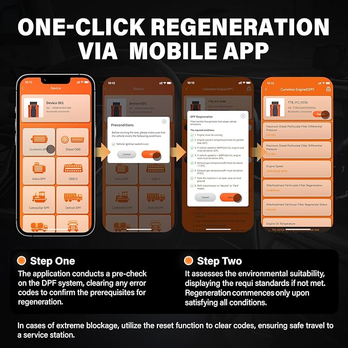 TopTekk Heavy Duty Truck Essentials for DPF Regeneration and Reset Device for Truck Drivers, Compatible with Cummins Engines, Smart One-Click DPF Regen with Condition Detection