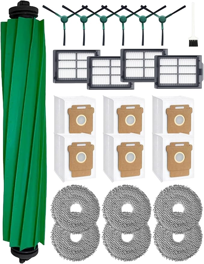 iRobacc Replacement Parts for iRobot Roomba Plus 405/505/507 Combo Robot : 1 Main Brush, 6 Side Brushes, 4 HEPA Filters, 6 Dust Bags, 6 Mop Pads, 1 Cleaning Brush，Accessories for roomba-24 Pcs