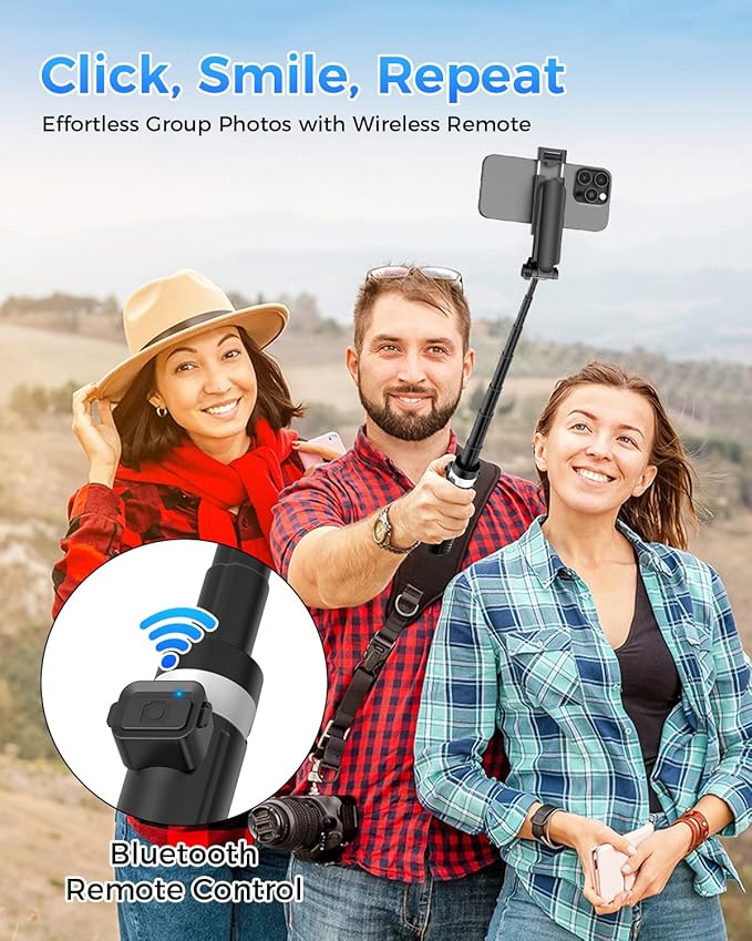 Kinwald 3-in-1 Phone Tripod with LED Lights & Remote, Extendable Selfie Stick Tripod Stand, Compact Portable with Bluetooth Remote for iPhone/Android Vlogging & Photography (Black)