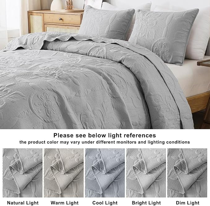B2EVER Light Grey Damask Quilt Twin Size Bedding Sets - Image 8