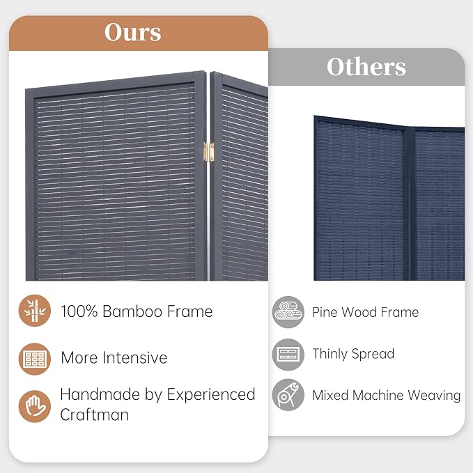 Room Divider Folding Privacy Screens, Hand-Made Natural Bamboo Room Dividers | - Image 2