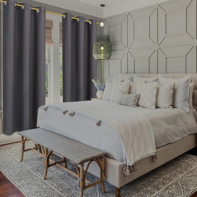 Diraysid Grey Grommet Blackout Curtains - Image 3