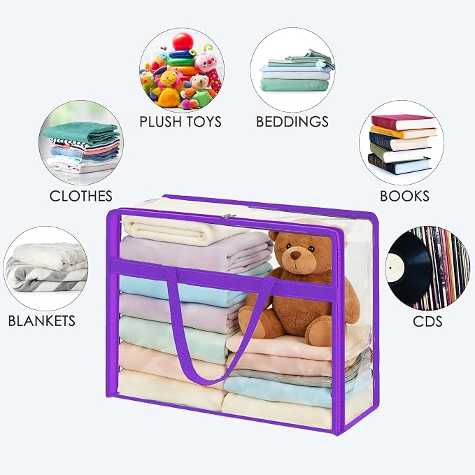 Blanket Storage Bags 4 Pack 60L Clothes Comforter Bedding Container Purple | - Image 4