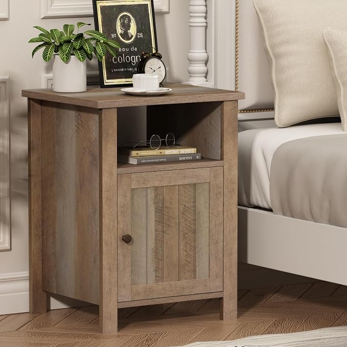 ChooChoo Farmhouse Nightstand, Rustic Vintage End Side Table by ChooChoo