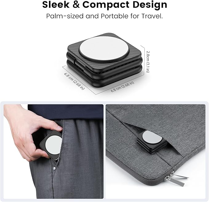 KU XIU X40 Plus Foldable Magnetic Wireless Charger, Portable 3 in 1 Charging Station for iPhone 17/16/15/14/13/12 & iPhone Air, 5W for iWatch S11–4/SE/Ultra 3/2/1 and AirPods 4/3/2/Pro, Carbon Fiber