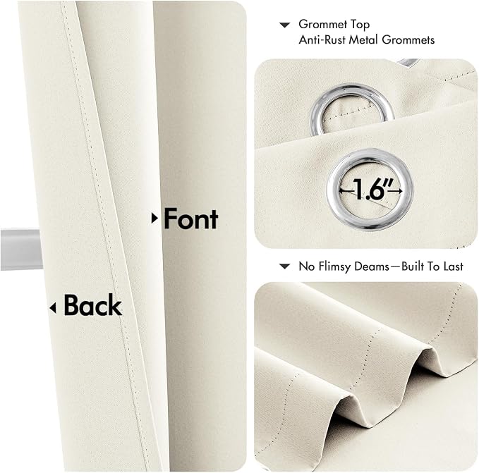 MIULEE Blackout Curtains for Bedroom 2 Panels 40 x 45 Inch Long Cream | Thermal - Image 4