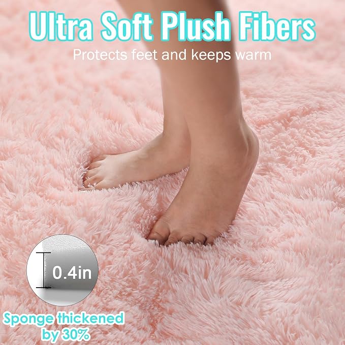 Pink Fluffy Shag Machine Washable Area Rugs - Image 7